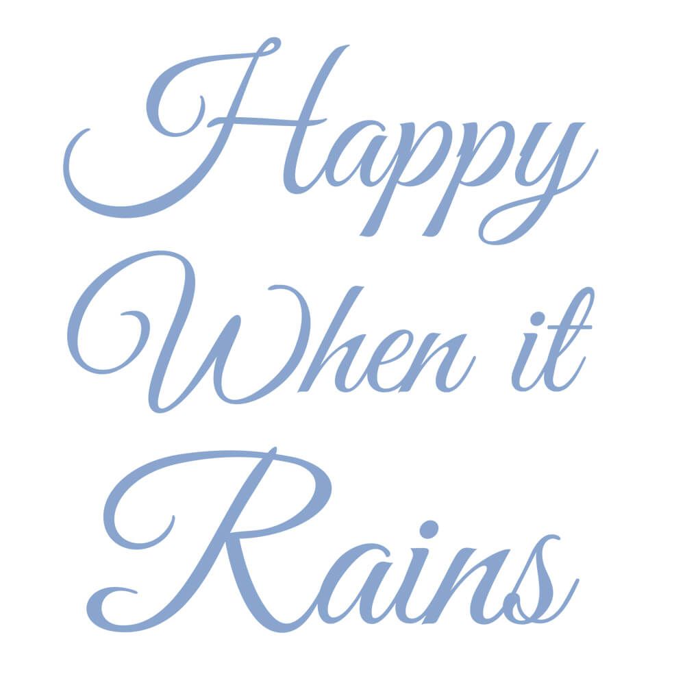 Biały kubek dla romantyka z napisem "happy when it rains"